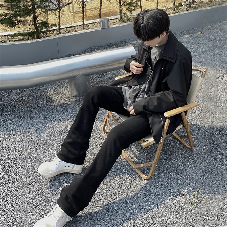 纯黑色高弹修身直筒大码微喇毛边牛仔裤男K860-K866-P50,男装牛仔裤,星座205