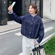 新款2026春季拼色木耳边牛仔外套6211-P145-K238，女装短外套，2C057