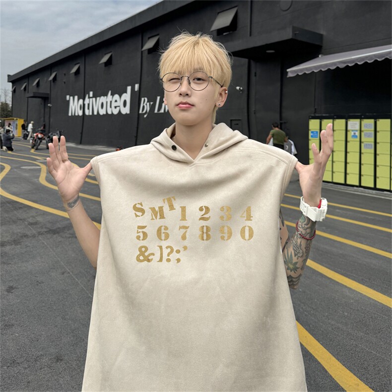 麂皮绒连帽背心坎肩男T恤美式港风JLB460-P30控48图片