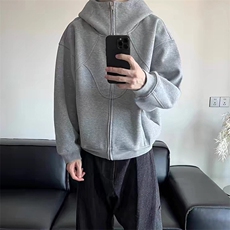 抖音得物高品质二开26春装美式高街重磅结构高领连帽卫衣外套W62，女装短外套，电商A486