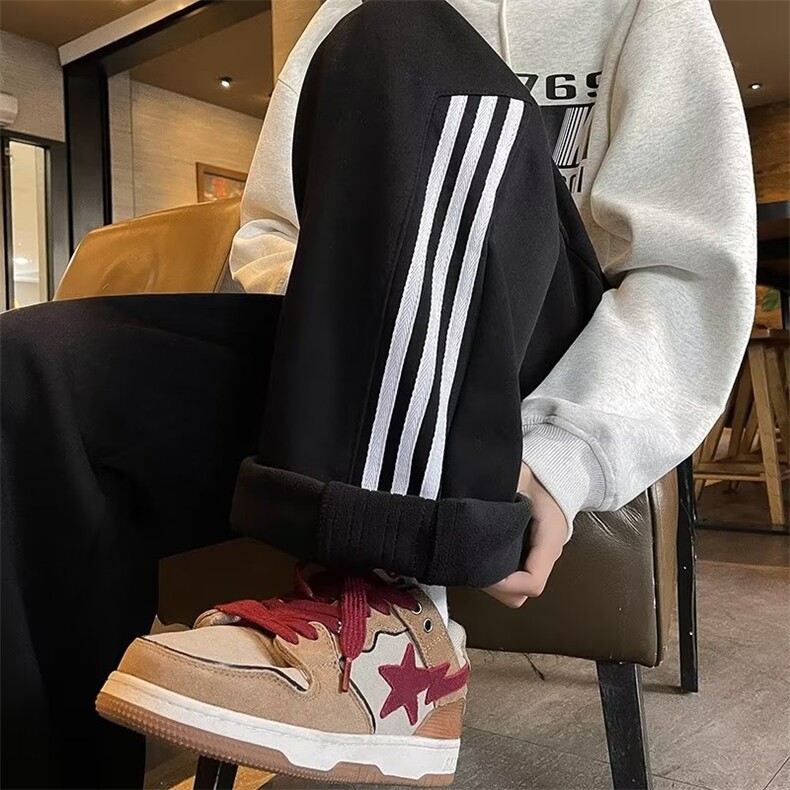 美式hiphop条纹加绒休闲运动裤男女宽松情侣直筒阔腿裤R3066-p48,女装休闲裤,星座1008-1