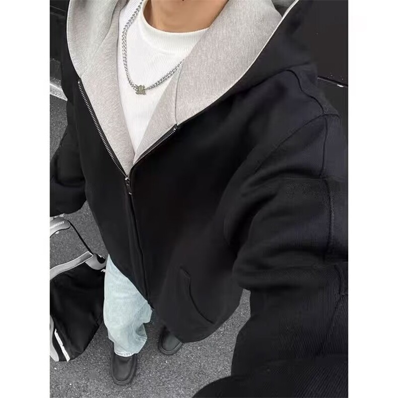 W01-P522025春秋简约重磅韩版连帽外套男士潮流时尚阔版休闲,男装T恤,电商B323A