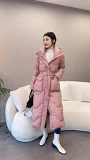 冬季长款收腰珍珠口袋羽绒服，女装羽绒服，红衣情缘