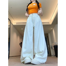 2387-P48牛仔裤阔腿裤女春季高腰宽松垂感拖地直筒裤长裤，女装牛仔裤，电商A306A