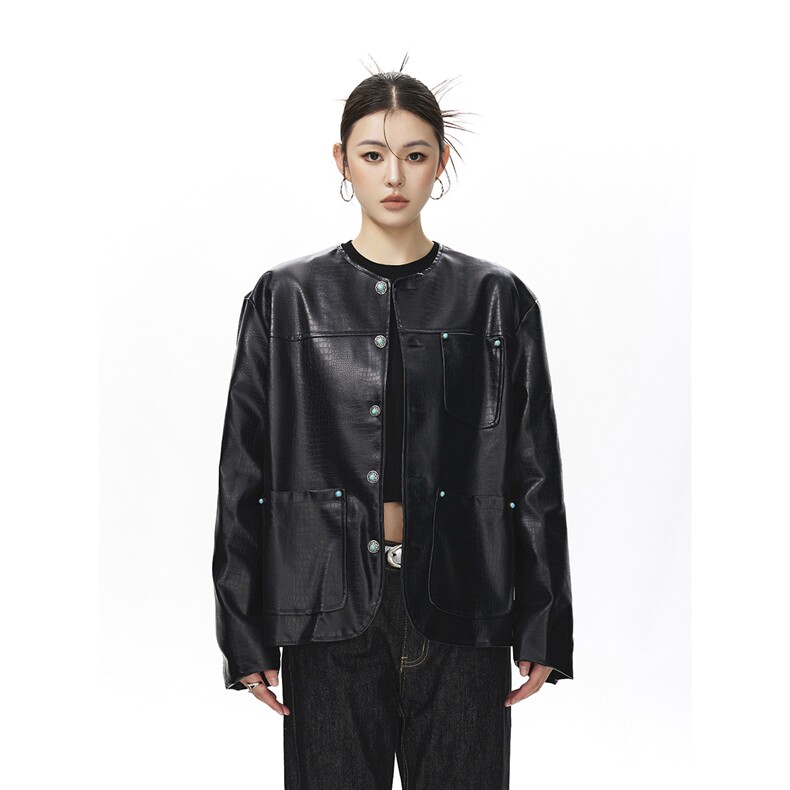 可二开无影墙绿宝石扣大码M-5XL鳄鱼皮蛇纹夹克女JK78066P85控138，男装夹克，星座227-7