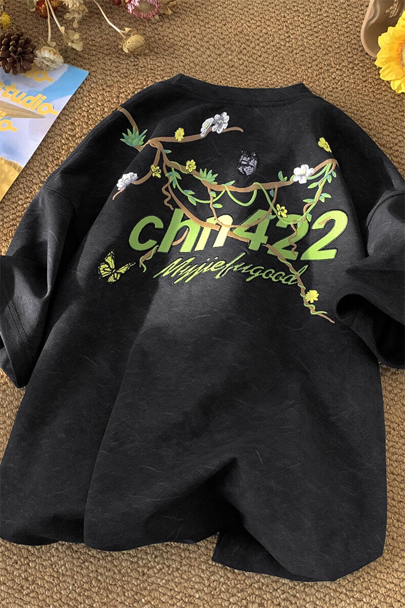 250克重磅砂洗20万针荧光线刺绣天丝棉冰丝短袖T恤JF217特P48控89,男装T恤,电商A422-1