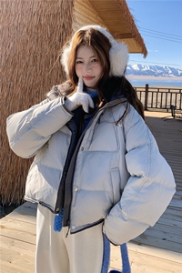 韩版学院风减龄加厚羽绒服女2025年冬季新款连帽保暖白鸭绒面包服图片