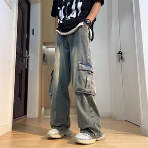 AK1991-P55美式潮流痞帅港风复古高街牛仔裤图片