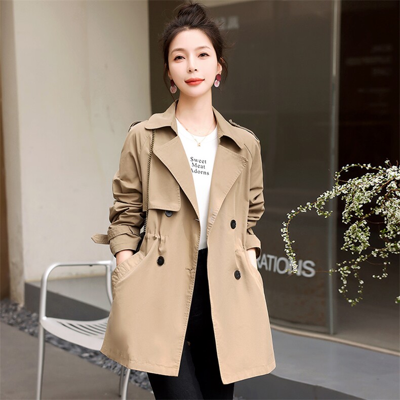复古卡其色风衣外套女2024春秋新款小个子宽松休闲百搭西装领大衣,女装风衣,妃曼