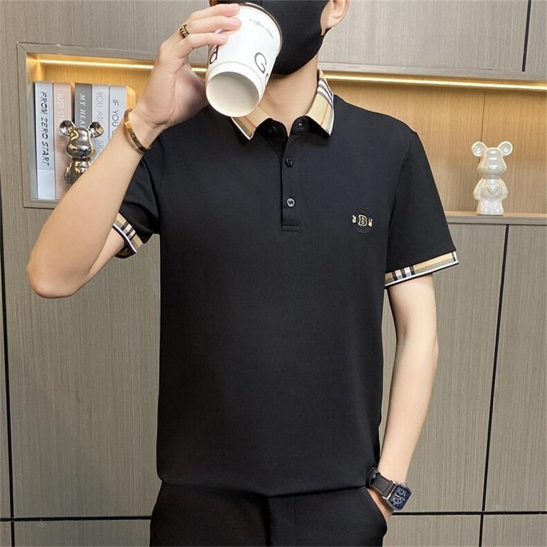 PL046-特P40欧货轻奢夏季短袖翻领POLO衫时尚格子撞色半袖青年T恤，男装Polo衫，电商D310B-1