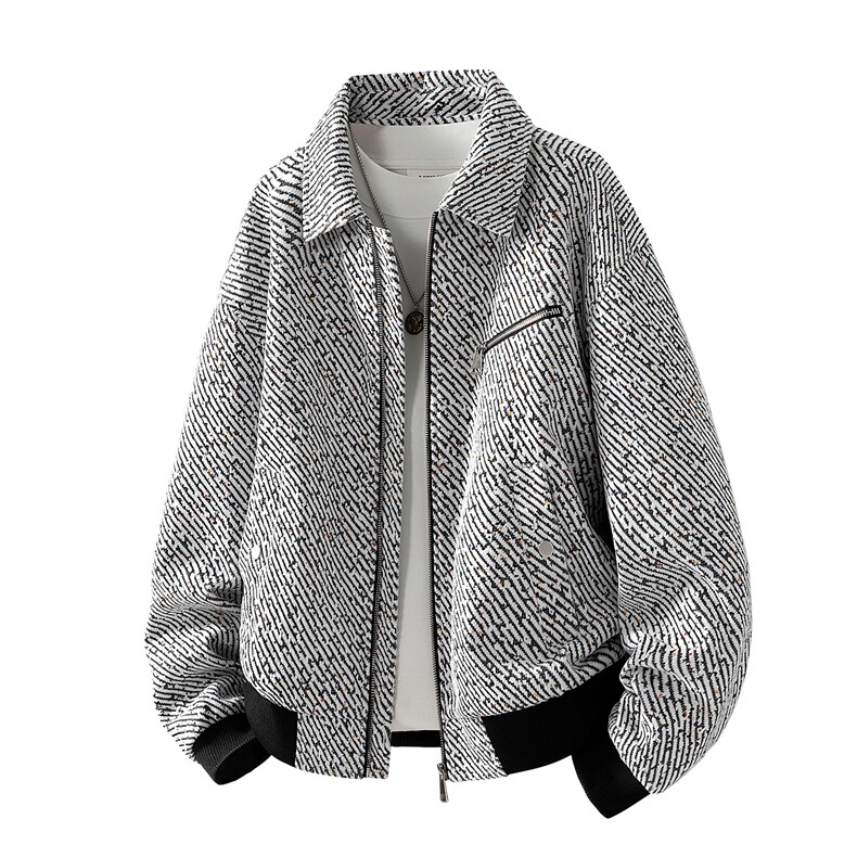 GENIOLAMODE翻领长袖男士秋季新款衬衫重磅斜条纹肌理感宽松衬衣，男装夹克，星座1106-2（原1111B）