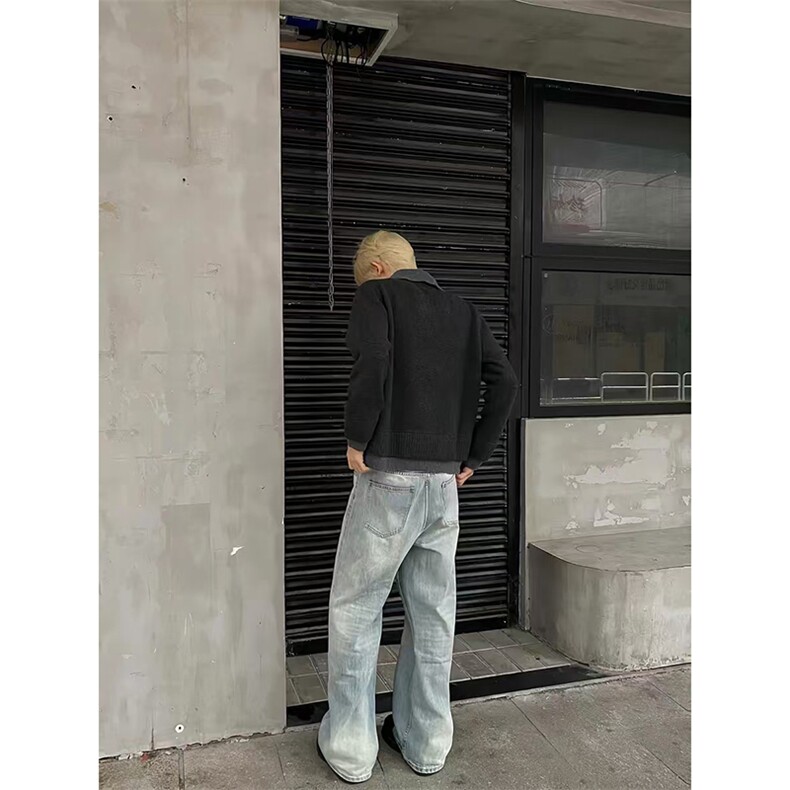 【网图】B221美式ins高街重工艺宽松微喇牛仔裤LK24388-P55控78图片