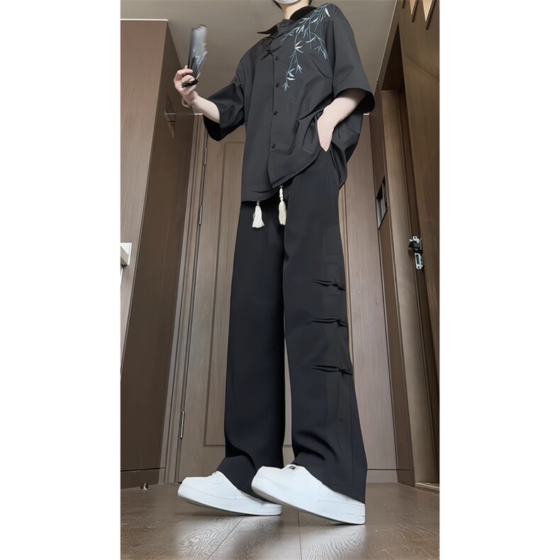新中式风盘扣裤子夏季垂感长裤（衬衫C2319）KK176-特P30控58,男装衬衫,星座1213