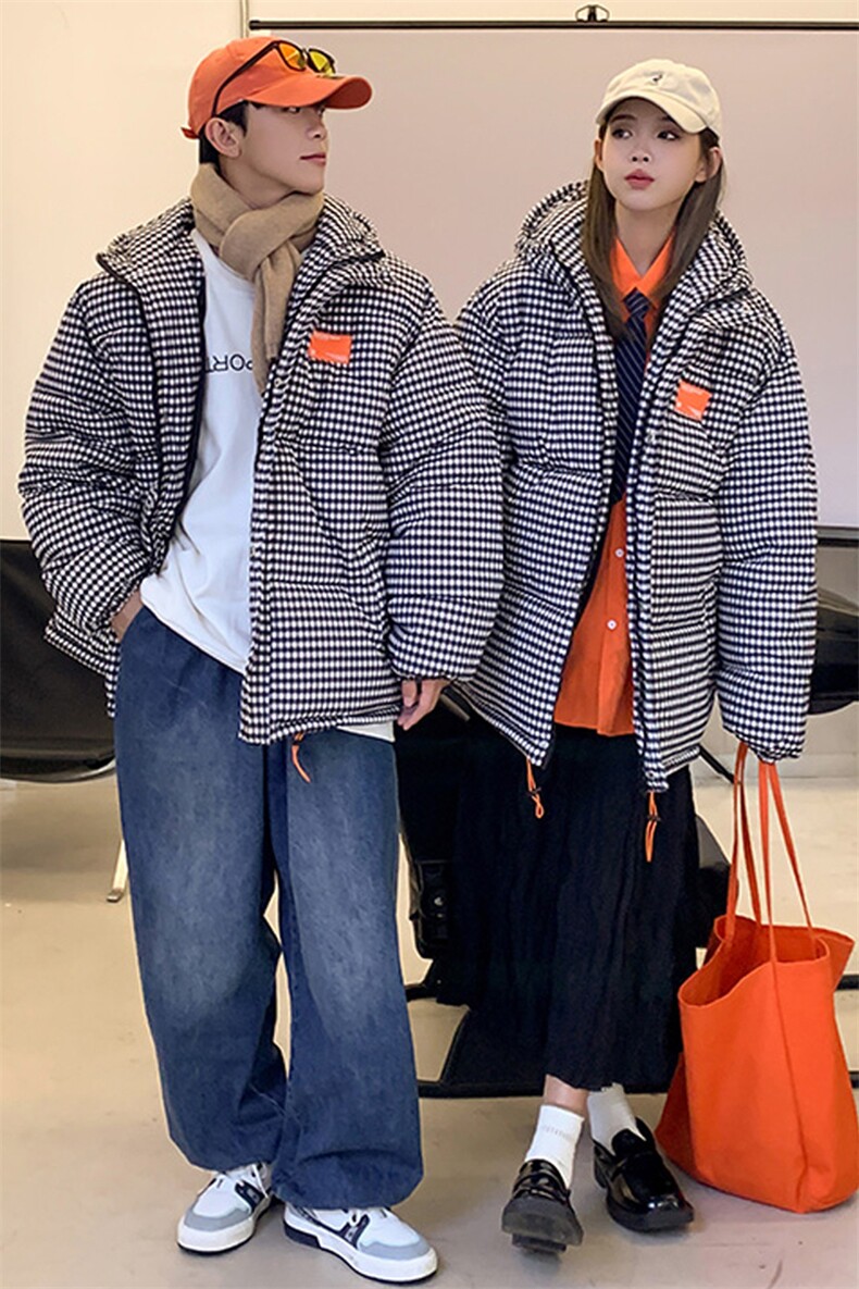 2023格子加厚情侣棉衣男女棉服连帽面包服棉袄外套3332-P100控148,男装棉衣,星座207