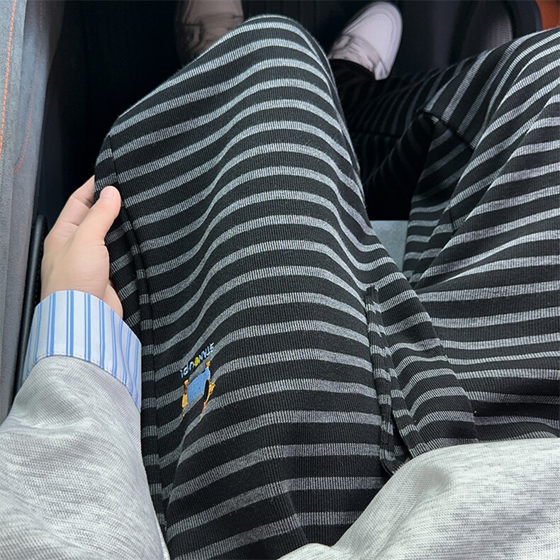 条纹宽松直筒裤时尚刺绣阔腿裤02XZ211-1-K2558-P60加绒65,男装卫衣,星座211-1
