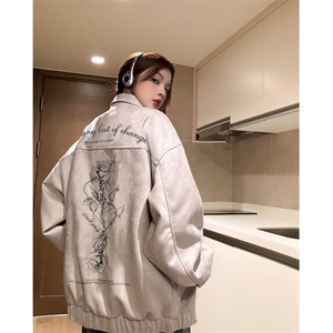 wassup happy翻领外套男春秋季潮牌美式hipho飞行员宽松休闲夹克图片