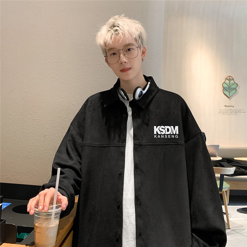 港风24春季新款时尚ins麂皮绒宽松翻领衬衫外套S74P48控68，男装衬衫，电商A247