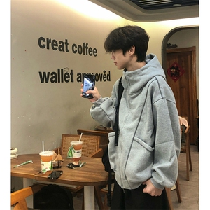 抖音得物高品质秋冬美式高街重磅结构辑明线纹理连帽卫衣外套W111图片