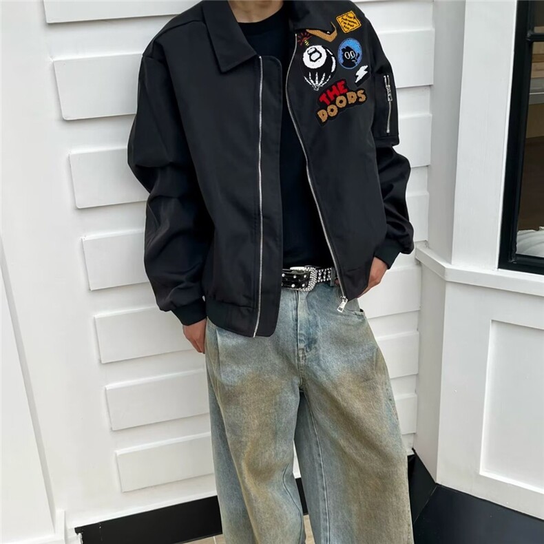 网红美式高街徽章字母印花棒球服男春秋季潮牌宽松百搭情侣外套,女装短外套,星座715-4