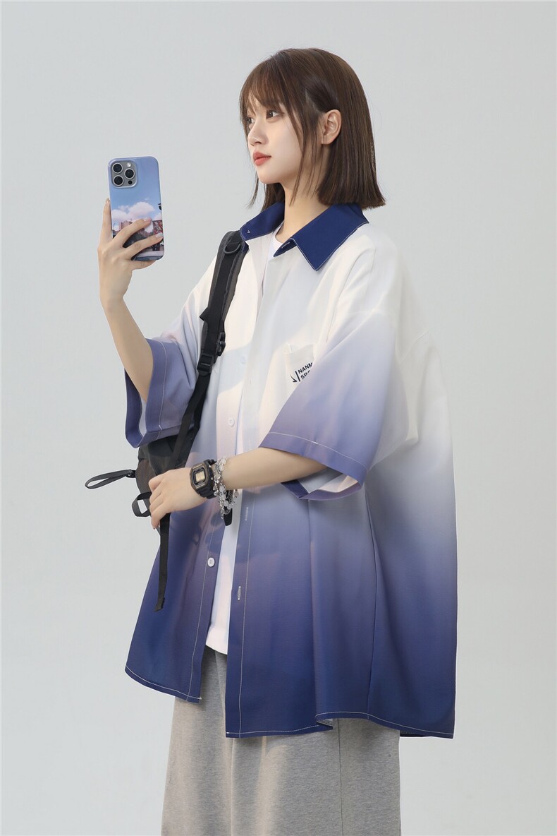 XZ-230-1CS512夏新款中性风简约轻奢扎染渐变休闲短袖衬衫P45控58,男装T恤,星座230-1