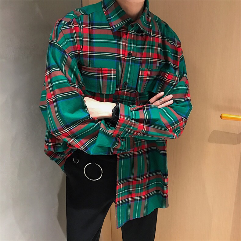2021春季帅气大口袋工装格子衬衫韩版宽松气质衬衣C55-P60,男装衬衫,四季星座713