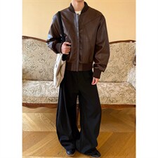 抖音得物高品质美式高街复古老钱风PU皮夹克外套男女短款机车皮衣，男装夹克，电商A486