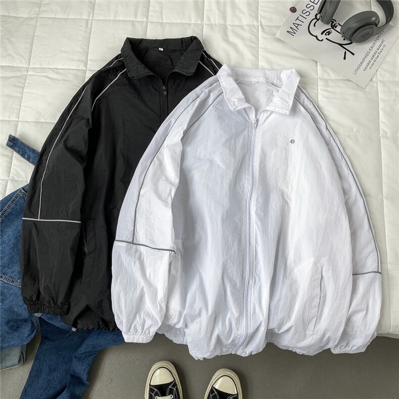 夏季薄外套男夹克防晒衣连帽户外运动反光外套男港风潮JK022P35,男装防晒衣,星座1016-1（原电商B408-1）
