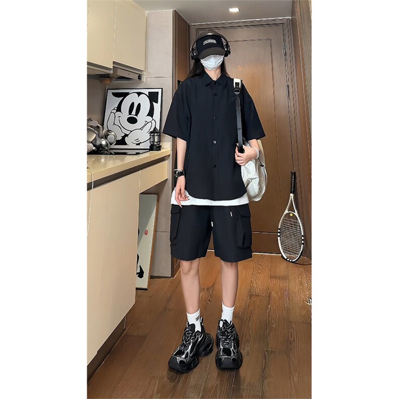 量大优 供视频 泡泡纱夏款短袖衬衫衬衫工装短裤男 TZ17-特p55图片