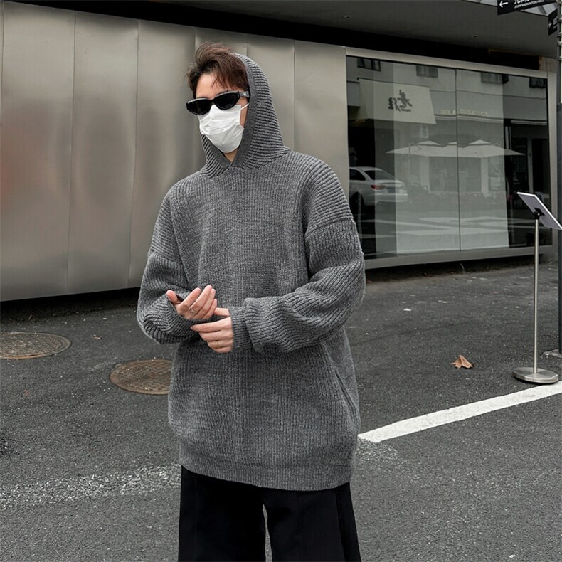 胖胖哥半拉链灰色毛衣男秋季美式宽松大码复古高级感百搭针织衫,男装针织衫/毛衣,星座308B-2