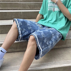 美式字母印花牛仔短裤夏季男士潮牌街头宽松牛仔五分裤DK6651-P43，男装牛仔裤，星座1008