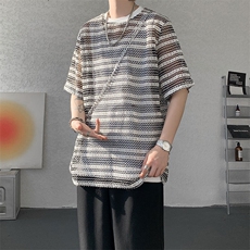 T10120-特P30小众夏季新款男镂空凉快冰丝短袖大码T（怕透慎拍），男装T恤，电商A059