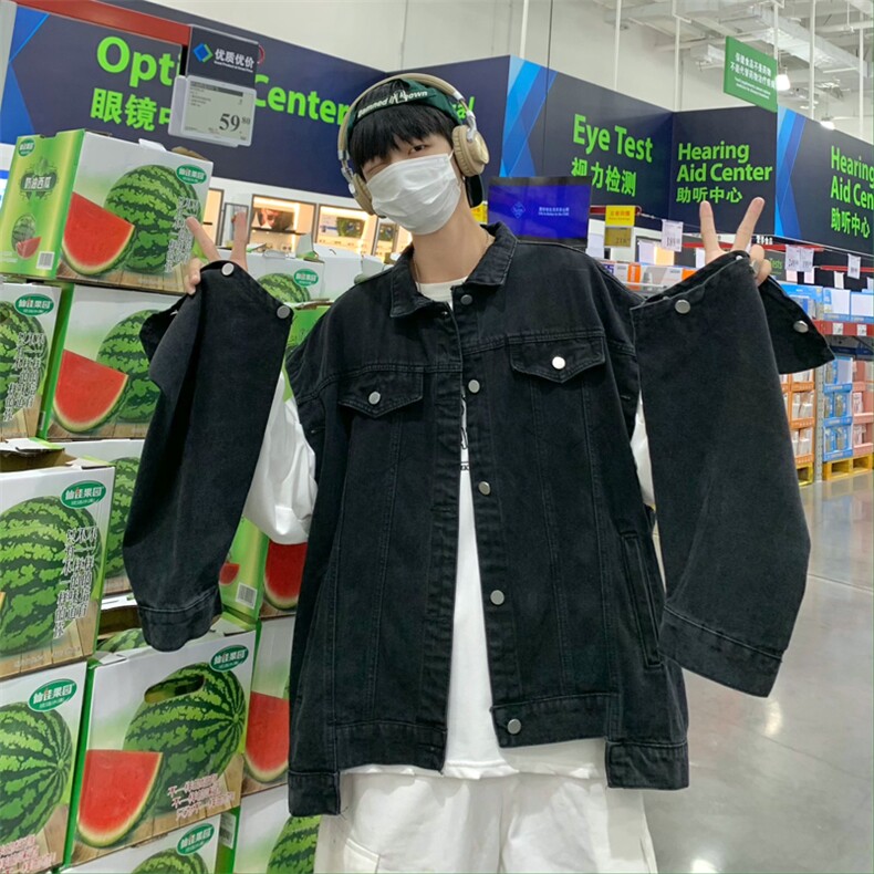 袖子可拆牛仔裤外套男高街帅气2023春秋新款ins宽松背心W3452-P61,男装大码男装,星座412-2