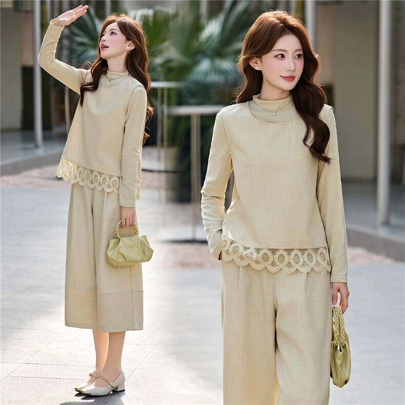 主推现货新品女装慵懒风休闲宝藏简约气质领型时尚休闲三件套套裤，女装套装/套裙，尚娜萱