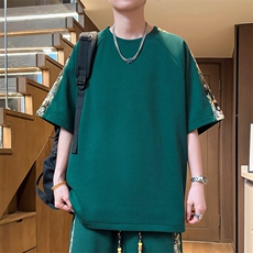 落肩袖t恤男夏季拼接小熊男士体恤潮五分袖上衣圆领A266-T199-P22，男装T恤，电商A266
