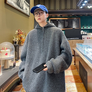 秋冬高级感休闲针织开衫慵懒风韩版半拉链连帽毛衣男 M1601-P50图片