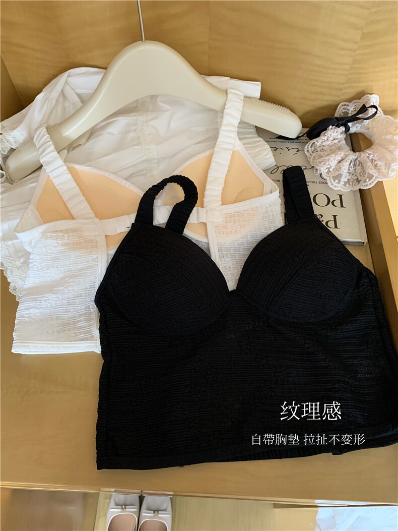 白色小吊带背心女美背内搭带胸垫一体内衣可外穿黑色上衣,女装背心吊带,梦白服饰厂