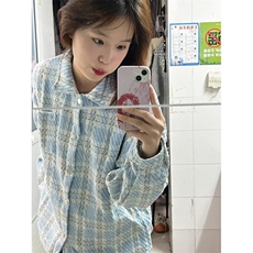 美式小香风工装撞色格纹长袖衬衫夹克男女情侣外套秋CW444，男装衬衫，星座1116A（原606A-3）
