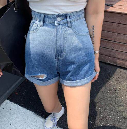 现货，韩版渐变牛仔短粗，女装，DTU(6F)