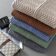 2025年秋季新款百搭长袖加厚波浪纹羊毛开衫，男装羊毛衫，江杉羊绒