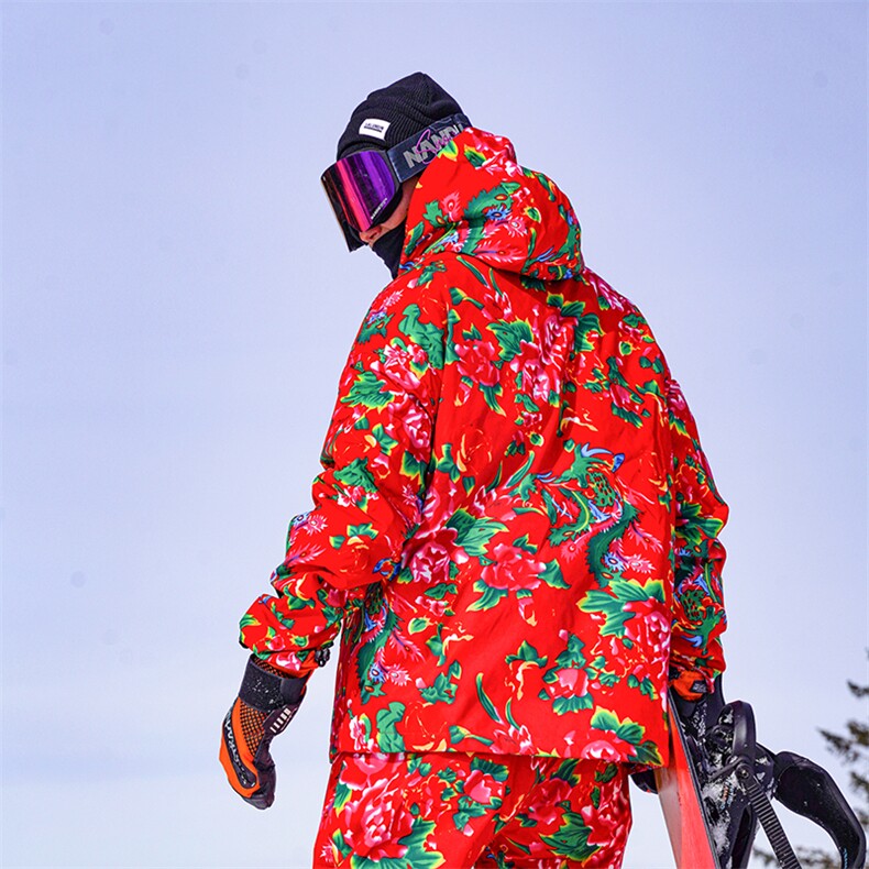 2024春东北大花袄民族风男大码防水滑雪服加绒保暖外套HF37-P175，男装民族服装，电商A001