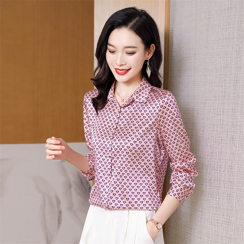 高级感真丝衬衫女印花真丝长袖2026年春秋新款宽松翻领上衣衬衣,女装衬衫,阿舍尔精品