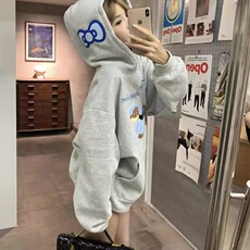加绒韩系腊肠狗连帽卫衣女冬季灰色刺绣宽松设计感上衣ZV8100P51，男装卫衣，星座1112-1