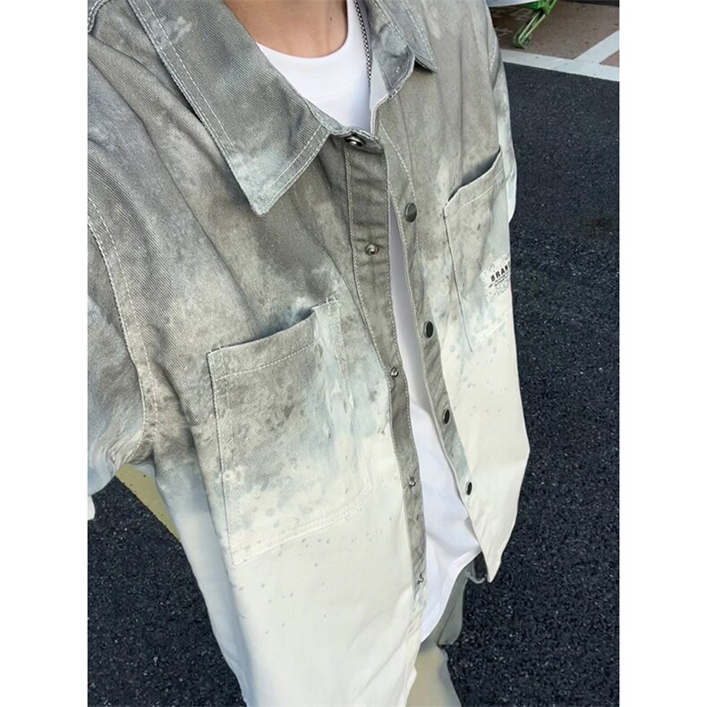 美式复古牛仔短袖衬衫男夏季潮牌半袖衬衣外套DG6501-特价P62,男装衬衫,电商A007