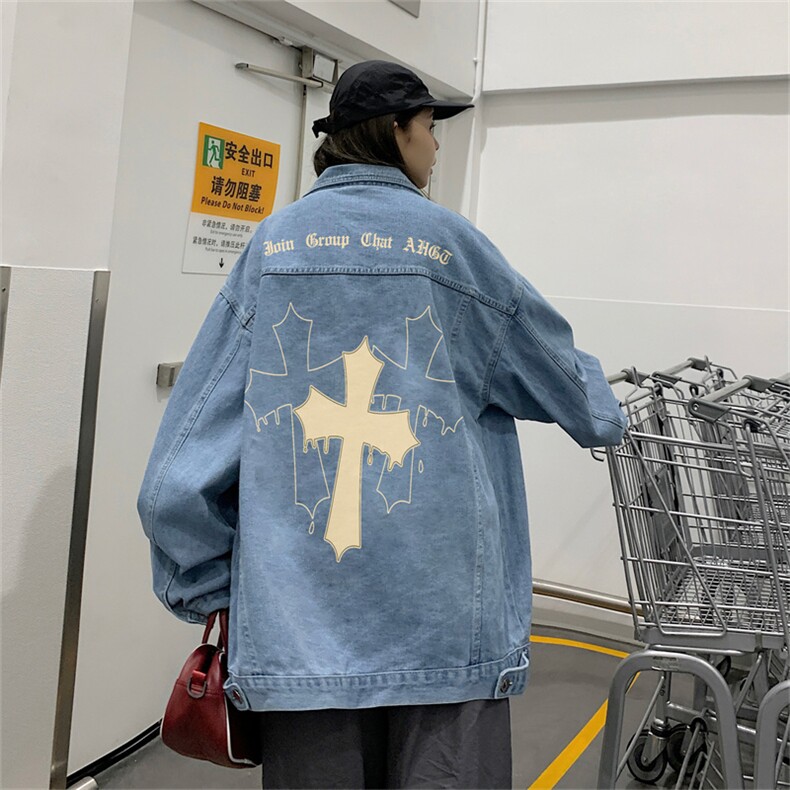 2025春季港风情侣假两件连帽牛仔夹克外套帽子可拆卸JK734-P88图片