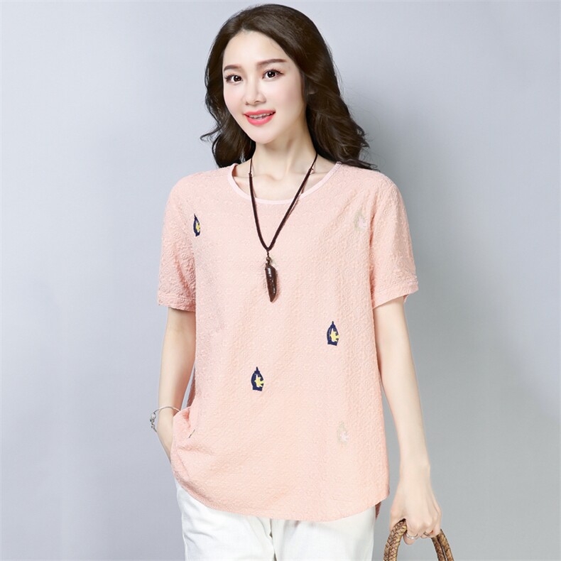 2021年夏季新款女装大码纯棉刺绣T恤女短袖韩版宽松休闲上衣服潮,女装T恤,简韵佳