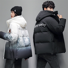 2023羽绒服男女同款情侣款短款连帽雪山渐变色外套加厚yr28-P90，男装羽绒服，星座1210A