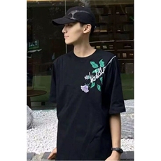 【现货】DAT45-1-特P38紫色玫瑰印花短袖T恤夏季宽松男女半袖体恤，男装T恤，星座603-2
