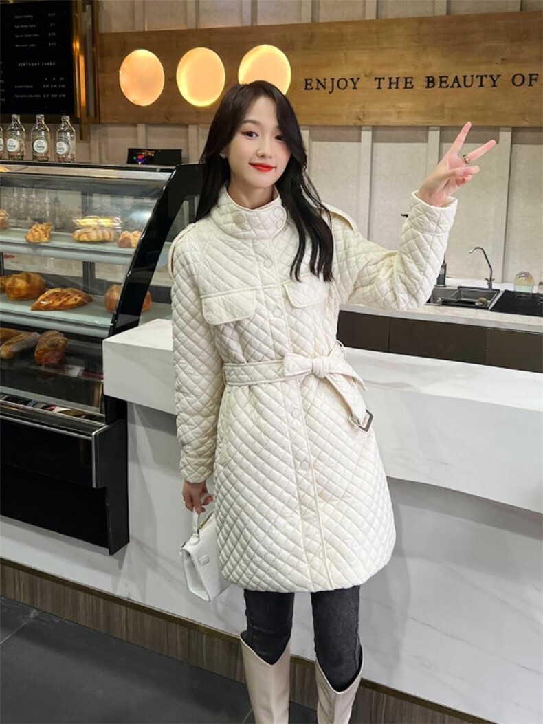 时尚潮流百搭修身显瘦长衣，女装棉衣/棉服，千利红