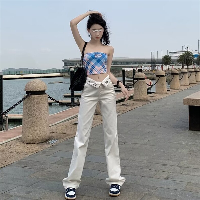 设计感美式阔腿牛仔裤女直筒裤子原宿青少年日系潮夏季常规长裤,男装牛仔裤,星座1210-1