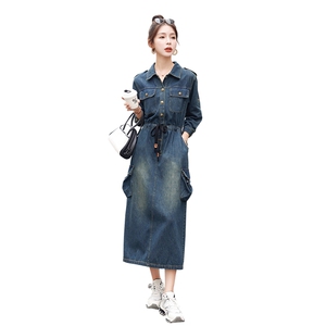 时尚春季新款牛仔连衣裙 修身显瘦长款气质女装图片